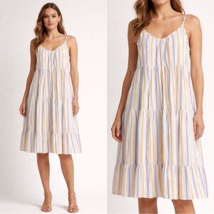 Olivia James The Label - Emily Tiered Cotton Sundress Sz XS Blue Purple Orange